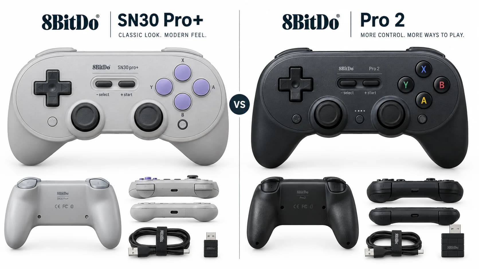 8BitDo SN30 Pro+ and 8BitDo Pro 2