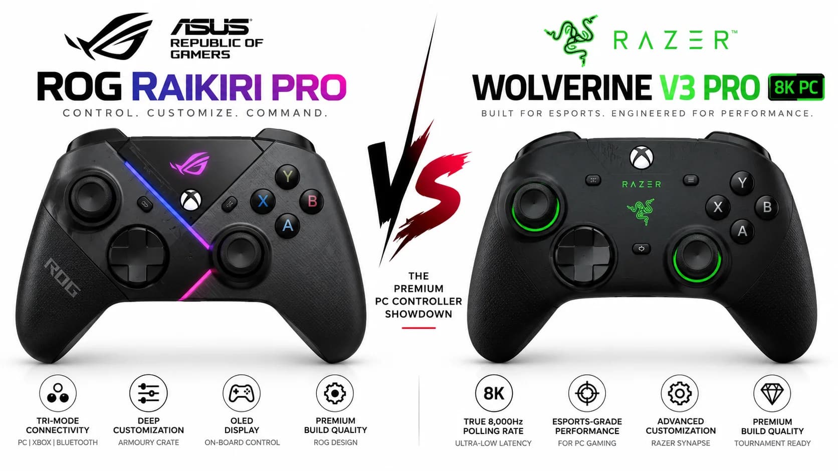 ASUS ROG Raikiri Pro and Razer Wolverine V3 Pro 8K PC
